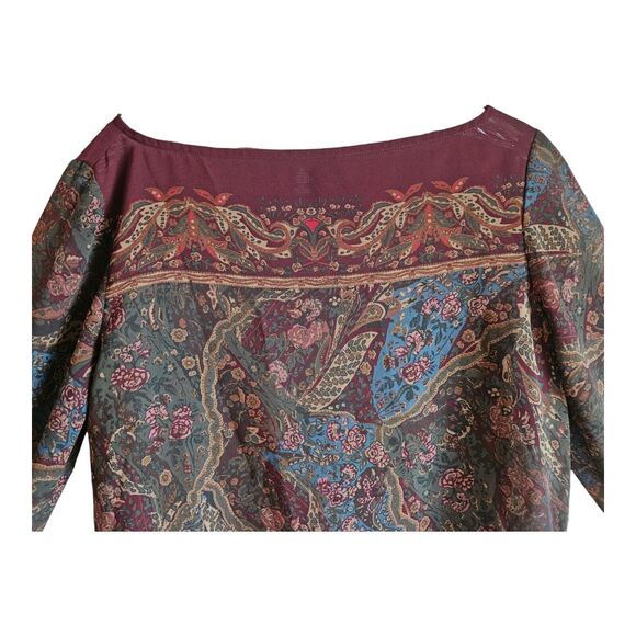 LAUREN RALPH LAUREN Women's M Blouse Boatneck Paisley Semi Sheer Long Sleeve 38" - Picture 2 of 6